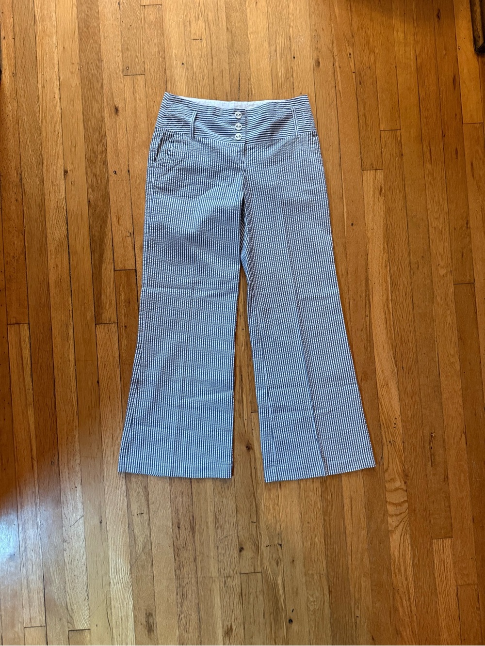 No Boundaries Blue and White Striped Button-Front Wide Leg Pants